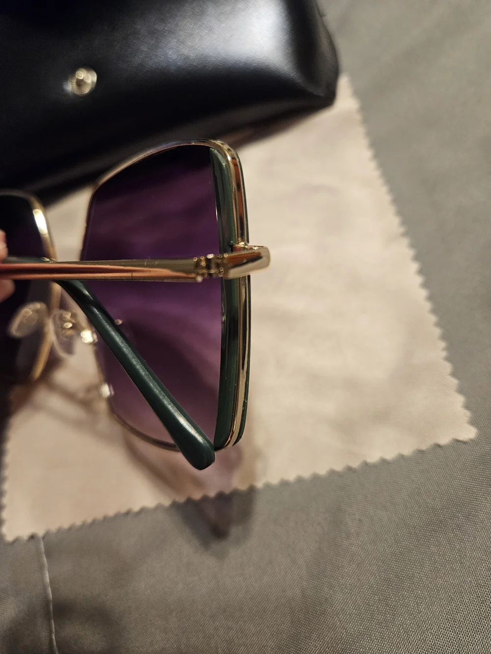 Women’s Oversized Square Sunglasses - Green/Gold Frame, Purple Gradient Lenses
